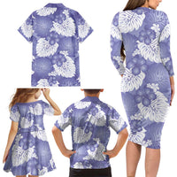 Purple Aloha Hawaii Family Matching Long Sleeve Bodycon Dress and Hawaiian Shirt Monstera Hibiscus Plumeria Seamless Vibes LT14 - Polynesian Pride