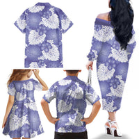 Purple Aloha Hawaii Family Matching Off The Shoulder Long Sleeve Dress and Hawaiian Shirt Monstera Hibiscus Plumeria Seamless Vibes LT14 - Polynesian Pride