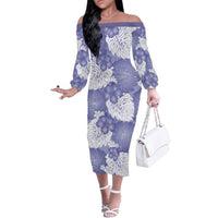 Purple Aloha Hawaii Family Matching Off The Shoulder Long Sleeve Dress and Hawaiian Shirt Monstera Hibiscus Plumeria Seamless Vibes LT14 Mom's Dress Purple - Polynesian Pride