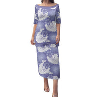 Purple Aloha Hawaii Family Matching Puletasi and Hawaiian Shirt Monstera Hibiscus Plumeria Seamless Vibes LT14 Mom's Dress Purple - Polynesian Pride
