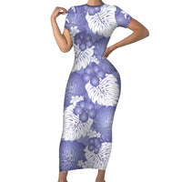 Purple Aloha Hawaii Family Matching Short Sleeve Bodycon Dress and Hawaiian Shirt Monstera Hibiscus Plumeria Seamless Vibes LT14 Mom's Dress Purple - Polynesian Pride