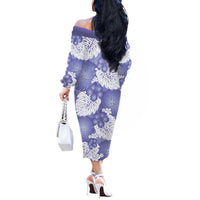 Purple Aloha Hawaii Off The Shoulder Long Sleeve Dress Monstera Hibiscus Plumeria Seamless Vibes LT14 - Polynesian Pride