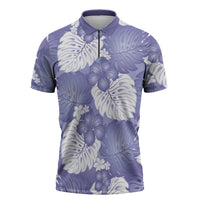 Purple Aloha Hawaii Zipper Polo Shirt Monstera Hibiscus Plumeria Seamless Vibes LT14 Purple - Polynesian Pride