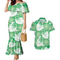 Green Aloha Hawaii Couples Matching Mermaid Dress and Hawaiian Shirt Monstera Hibiscus Plumeria Seamless Vibes LT14 Green - Polynesian Pride