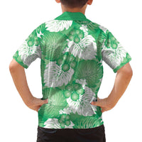 Green Aloha Hawaii Family Matching Off The Shoulder Long Sleeve Dress and Hawaiian Shirt Monstera Hibiscus Plumeria Seamless Vibes LT14 - Polynesian Pride