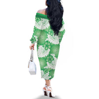 Green Aloha Hawaii Family Matching Off The Shoulder Long Sleeve Dress and Hawaiian Shirt Monstera Hibiscus Plumeria Seamless Vibes LT14 - Polynesian Pride