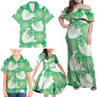 Green Aloha Hawaii Family Matching Off Shoulder Maxi Dress and Hawaiian Shirt Monstera Hibiscus Plumeria Seamless Vibes LT14 - Polynesian Pride
