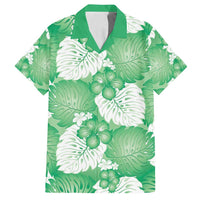 Green Aloha Hawaii Family Matching Off Shoulder Maxi Dress and Hawaiian Shirt Monstera Hibiscus Plumeria Seamless Vibes LT14 Dad's Shirt - Short Sleeve Green - Polynesian Pride