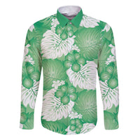 Green Aloha Hawaii Family Matching Short Sleeve Bodycon Dress and Hawaiian Shirt Monstera Hibiscus Plumeria Seamless Vibes LT14 Dad's Shirt - Long Sleeve Green - Polynesian Pride