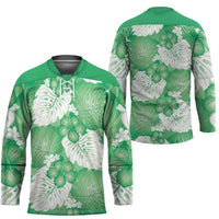 Green Aloha Hawaii Hockey Jersey Monstera Hibiscus Plumeria Seamless Vibes - Polynesian Pride