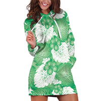 Green Aloha Hawaii Hoodie Dress Monstera Hibiscus Plumeria Seamless Vibes LT14 Green - Polynesian Pride