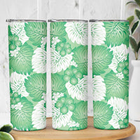 Green Aloha Hawaii Skinny Tumbler Monstera Hibiscus Plumeria Seamless Vibes LT14 - Polynesian Pride