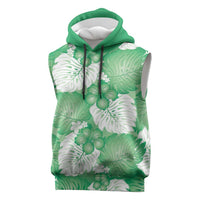 Green Aloha Hawaii Sleeveless Hoodie Monstera Hibiscus Plumeria Seamless Vibes LT14 Green - Polynesian Pride