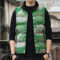 Green Aloha Hawaii Sleeveless Puffer Jacket Monstera Hibiscus Plumeria Seamless Vibes - Polynesian Pride