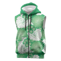 Green Aloha Hawaii Sleeveless Zip Hoodie Monstera Hibiscus Plumeria Seamless Vibes LT14 Green - Polynesian Pride