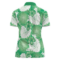 Green Aloha Hawaii Women Polo Shirt Monstera Hibiscus Plumeria Seamless Vibes LT14 - Polynesian Pride
