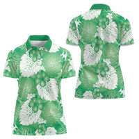 Green Aloha Hawaii Women Polo Shirt Monstera Hibiscus Plumeria Seamless Vibes LT14 - Polynesian Pride