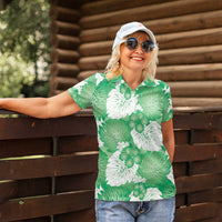 Green Aloha Hawaii Women Polo Shirt Monstera Hibiscus Plumeria Seamless Vibes LT14 - Polynesian Pride
