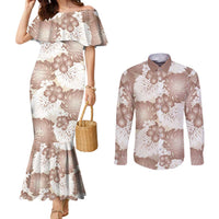 Mocha Mousse Aloha Hawaii Couples Matching Mermaid Dress and Long Sleeve Button Shirt Monstera Hibiscus Plumeria Seamless Vibes LT14 Mocha Mousse - Polynesian Pride