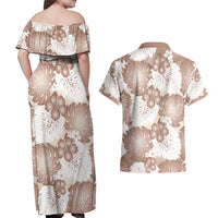 Mocha Mousse Aloha Hawaii Couples Matching Off Shoulder Maxi Dress and Hawaiian Shirt Monstera Hibiscus Plumeria Seamless Vibes LT14 - Polynesian Pride