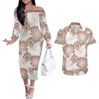 Mocha Mousse Aloha Hawaii Couples Matching Off The Shoulder Long Sleeve Dress and Hawaiian Shirt Monstera Hibiscus Plumeria Seamless Vibes LT14 Mocha Mousse - Polynesian Pride