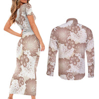 Mocha Mousse Aloha Hawaii Couples Matching Short Sleeve Bodycon Dress and Long Sleeve Button Shirt Monstera Hibiscus Plumeria Seamless Vibes LT14 - Polynesian Pride