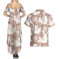 Mocha Mousse Aloha Hawaii Couples Matching Summer Maxi Dress and Hawaiian Shirt Monstera Hibiscus Plumeria Seamless Vibes LT14 - Polynesian Pride