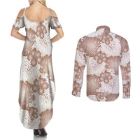 Mocha Mousse Aloha Hawaii Couples Matching Summer Maxi Dress and Long Sleeve Button Shirt Monstera Hibiscus Plumeria Seamless Vibes LT14 - Polynesian Pride