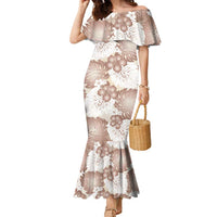 Mocha Mousse Aloha Hawaii Family Matching Mermaid Dress and Hawaiian Shirt Monstera Hibiscus Plumeria Seamless Vibes LT14 Mom's Dress Mocha Mousse - Polynesian Pride