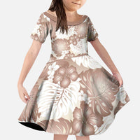 Mocha Mousse Aloha Hawaii Kid Short Sleeve Dress Monstera Hibiscus Plumeria Seamless Vibes LT14 KID Mocha Mousse - Polynesian Pride
