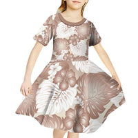 Mocha Mousse Aloha Hawaii Kid Short Sleeve Dress Monstera Hibiscus Plumeria Seamless Vibes LT14 - Polynesian Pride