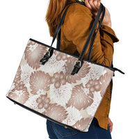 Mocha Mousse Aloha Hawaii Leather Tote Bag Monstera Hibiscus Plumeria Seamless Vibes - Polynesian Pride