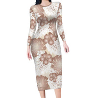Mocha Mousse Aloha Hawaii Long Sleeve Bodycon Dress Monstera Hibiscus Plumeria Seamless Vibes LT14 Long Dress Mocha Mousse - Polynesian Pride
