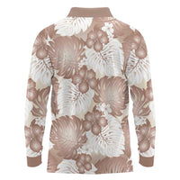 Mocha Mousse Aloha Hawaii Long Sleeve Polo Shirt Monstera Hibiscus Plumeria Seamless Vibes LT14 - Polynesian Pride