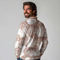 Mocha Mousse Aloha Hawaii Long Sleeve Polo Shirt Monstera Hibiscus Plumeria Seamless Vibes LT14 - Polynesian Pride