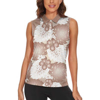 Mocha Mousse Aloha Hawaii Women Sleeveless Polo Shirt Monstera Hibiscus Plumeria Seamless Vibes LT14 - Polynesian Pride