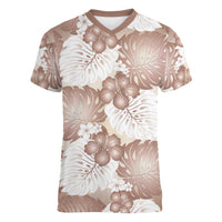 Mocha Mousse Aloha Hawaii Women V-Neck T-Shirt Monstera Hibiscus Plumeria Seamless Vibes LT14 Female Mocha Mousse - Polynesian Pride