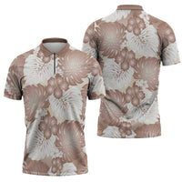 Mocha Mousse Aloha Hawaii Zipper Polo Shirt Monstera Hibiscus Plumeria Seamless Vibes LT14 - Polynesian Pride