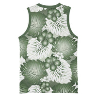 Sage Green Aloha Hawaii Basketball Jersey Monstera Hibiscus Plumeria Seamless Vibes LT14 - Polynesian Pride
