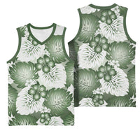 Sage Green Aloha Hawaii Basketball Jersey Monstera Hibiscus Plumeria Seamless Vibes LT14 - Polynesian Pride