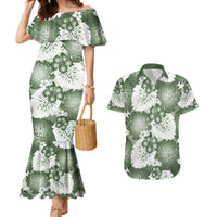 Sage Green Aloha Hawaii Couples Matching Mermaid Dress and Hawaiian Shirt Monstera Hibiscus Plumeria Seamless Vibes LT14 Sage Green - Polynesian Pride