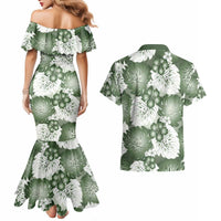 Sage Green Aloha Hawaii Couples Matching Mermaid Dress and Hawaiian Shirt Monstera Hibiscus Plumeria Seamless Vibes LT14 - Polynesian Pride