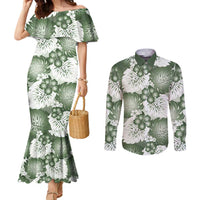 Sage Green Aloha Hawaii Couples Matching Mermaid Dress and Long Sleeve Button Shirt Monstera Hibiscus Plumeria Seamless Vibes LT14 Sage Green - Polynesian Pride