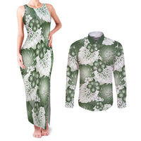 Sage Green Aloha Hawaii Couples Matching Tank Maxi Dress and Long Sleeve Button Shirt Monstera Hibiscus Plumeria Seamless Vibes LT14 Sage Green - Polynesian Pride