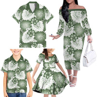 Sage Green Aloha Hawaii Family Matching Off The Shoulder Long Sleeve Dress and Hawaiian Shirt Monstera Hibiscus Plumeria Seamless Vibes LT14 - Polynesian Pride