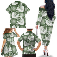 Sage Green Aloha Hawaii Family Matching Off The Shoulder Long Sleeve Dress and Hawaiian Shirt Monstera Hibiscus Plumeria Seamless Vibes LT14 - Polynesian Pride