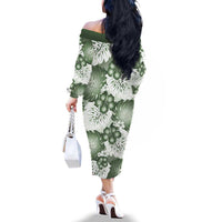 Sage Green Aloha Hawaii Family Matching Off The Shoulder Long Sleeve Dress and Hawaiian Shirt Monstera Hibiscus Plumeria Seamless Vibes LT14 - Polynesian Pride