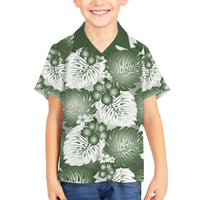 Sage Green Aloha Hawaii Family Matching Off Shoulder Maxi Dress and Hawaiian Shirt Monstera Hibiscus Plumeria Seamless Vibes LT14 Son's Shirt Sage Green - Polynesian Pride
