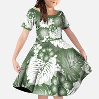 Sage Green Aloha Hawaii Family Matching Tank Maxi Dress and Hawaiian Shirt Monstera Hibiscus Plumeria Seamless Vibes LT14 Daughter's Dress Sage Green - Polynesian Pride