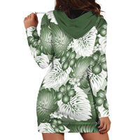 Sage Green Aloha Hawaii Hoodie Dress Monstera Hibiscus Plumeria Seamless Vibes LT14 - Polynesian Pride